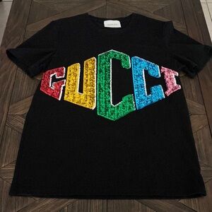 Authentic Gucci Black Sequin T-Shirt - Size M